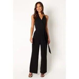 TAHARI Tie Waist Sleeveless Crepe Jumpsuit | XS